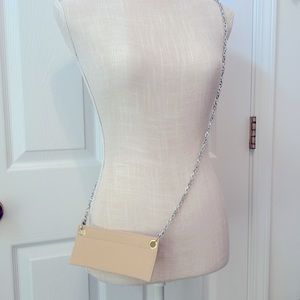 Silver tone Metal Bag Chain with Beige Felt Wallet Insert